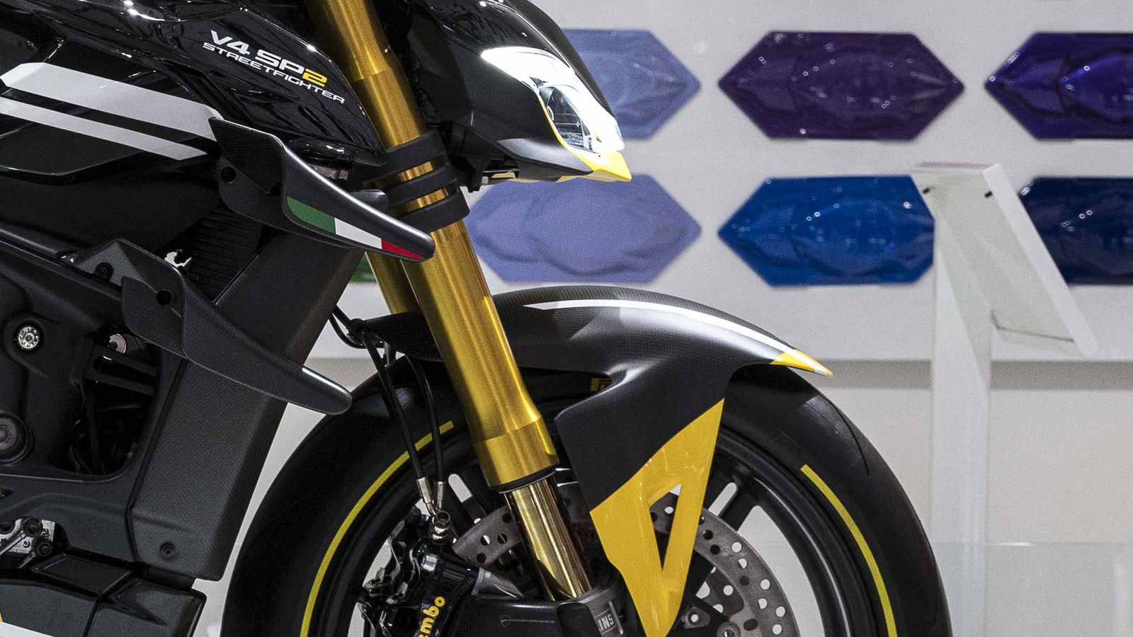 Upside-down forks on a Ducati Streetfighter V2 SP2